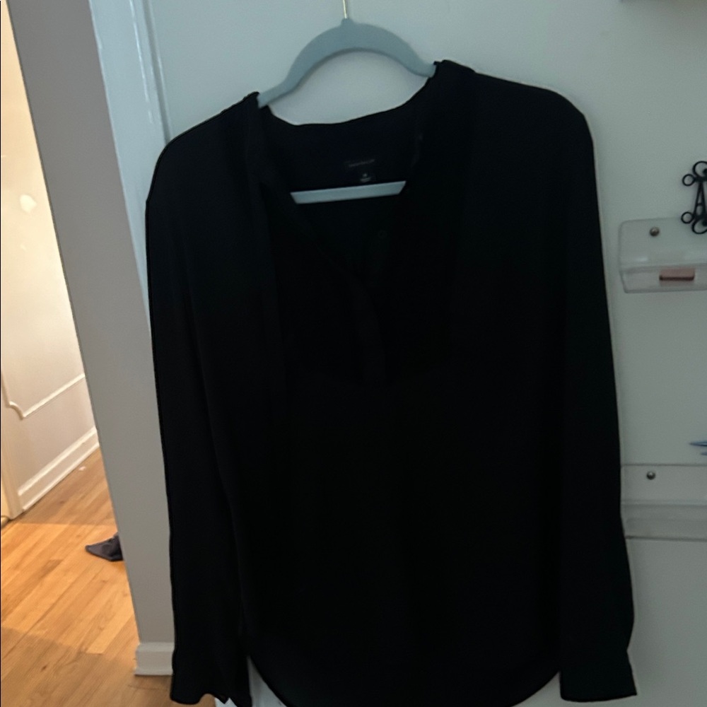 Ann Taylor Black Long-Sleeve V-Neck Blouse